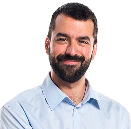 Photo of the team member 1. Caucasian bearded man in blue shirt.